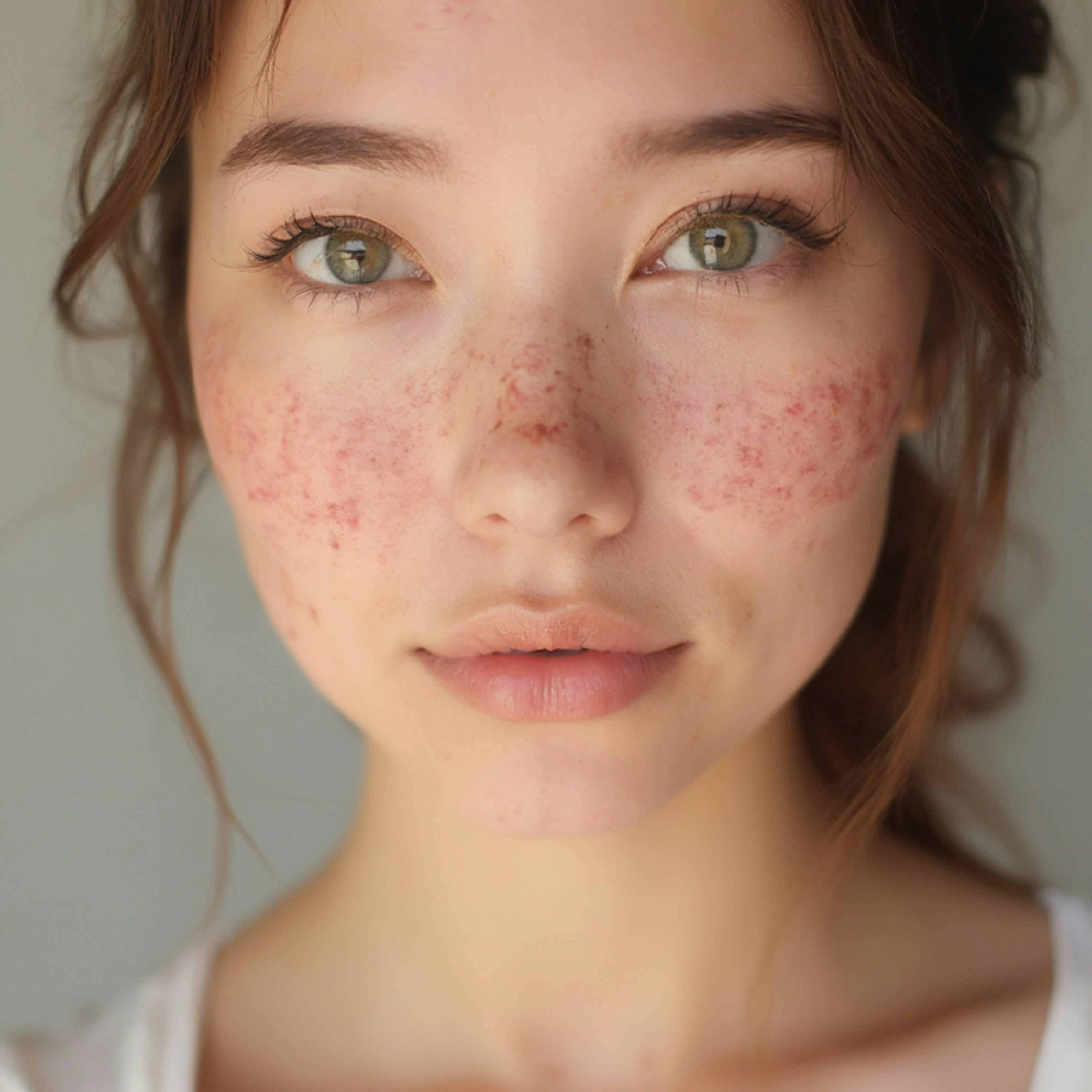 Close-up of a face with red, irritated skin across the cheeks and nose